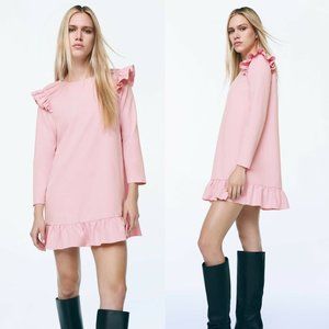 ZARA NWT Short Ruffled Dress Pink XS